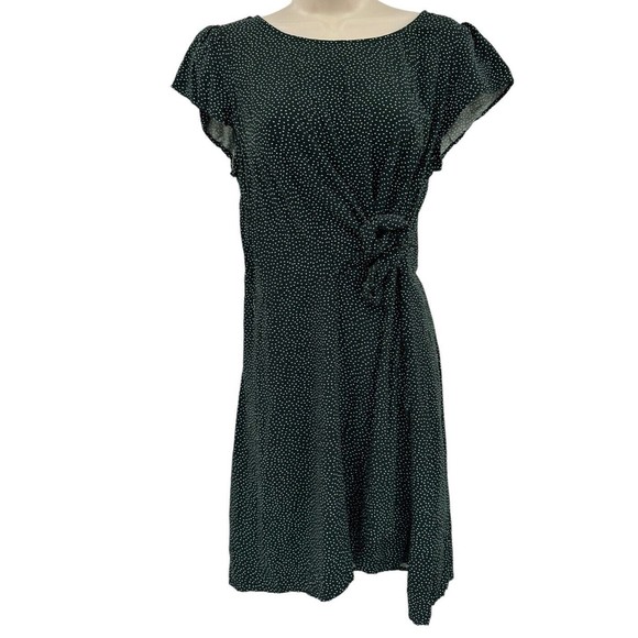 Loft Dress Size 6 Green White Polka Dot Mini Tie Faux Wrap Short Sleeve Casual - Picture 1 of 7